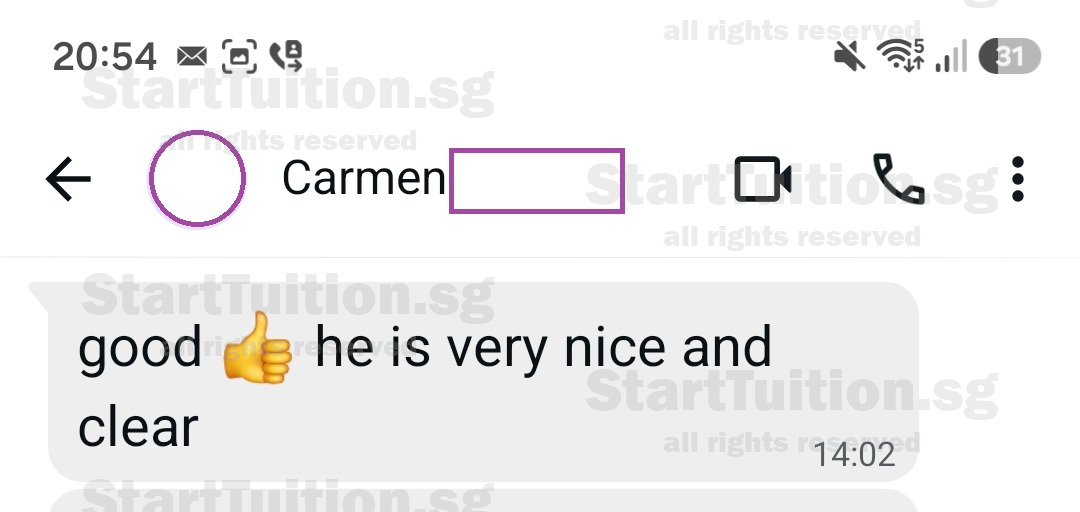 Screenshot of Parent's Testimonial for A level H1 GP tuition